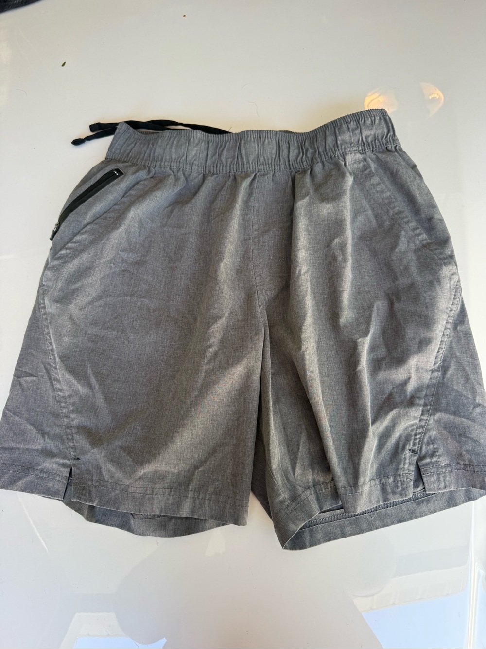 Men's Athletic Gray Drawstring Shorts with Zipper Pocket